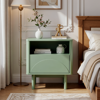 Sunvega Modern Mocha Nightstand with Drawer and Shelf for Bedroom Use