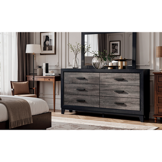 Sunvega Two-Tone Dark Gray and Black Queen Size Bed with Wood Inlay