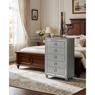 Sunvega Mirror Accent Nightstand with Spacious Drawers and Bun Foot