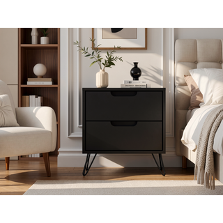 Sunvega Mid-Century Modern Nightstand with Spacious Drawers and Metal Legs
