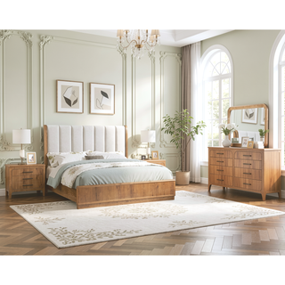 Sunvega Natural Wood Finish Contemporary Nightstand with Three Drawers and Metal Hand Pull