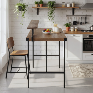 Sunvega Industrial Black Metal and Brown Wood-Pressed Grain Bamboo Counter Table
