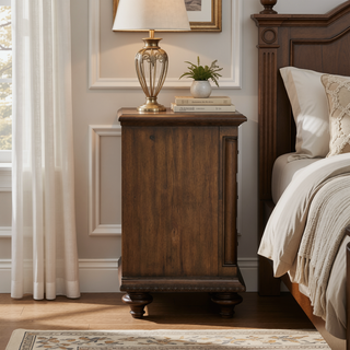 Sunvega Weathered Pecan Finish Nightstand with 3 Dovetail Drawers and Metal Hardware