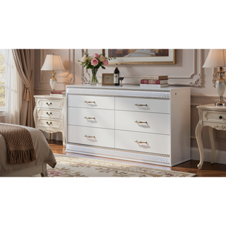 Sunvega Glam Modern White Wood Dresser with Crystal Accents and Integrated LED Lighting