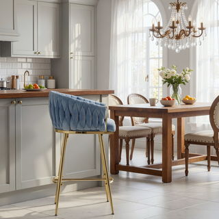 Sunvega Lambswool Fabric Counter Height Bar Stools Set of 2 with Wave Back