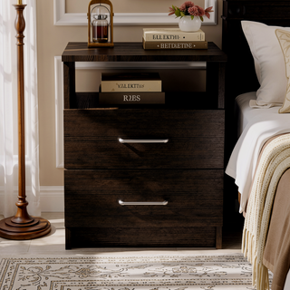 Sunvega 19.9 Inch High Nightstand with Two Drawers and Open Shelf