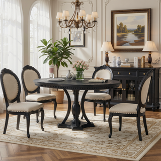 Sunvega Retro 5-Piece Extendable Round Dining Table and 4 Chairs for Kitchen