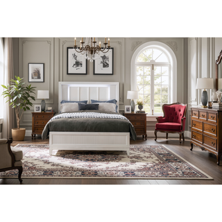 Sunvega Antique White Finish Modern Nightstand with 2 Dovetail Drawers and Reeded Fronts