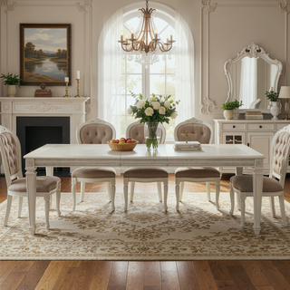 Sunvega Modern Glam Dining Table with Silver Finish and Acrylic Inset Framing