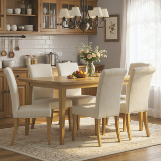 Sunvega Solid Wood Oak Veneer Dining Table for 6 with Angled Edges
