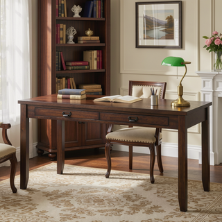 Sunvega Dark Cherry Finish Transitional Dining Table with 4 Dovetail Drawers