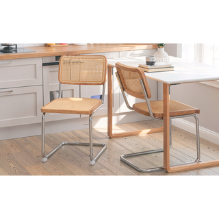 Sunvega Modern Mid Century Velvet Rattan Dining Chairs with Chrome Legs Set of 2