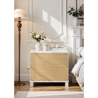 Sunvega Modern Pearl White Finish Nightstand with Spacious Drawers and Acrylic Legs