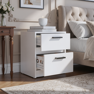 Sunvega 2 Drawer Nightstand with Metal Handles for Bedroom and Living Room