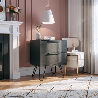 Sunvega Nightstand with Two Drawers and Four Steel Hairpin Legs