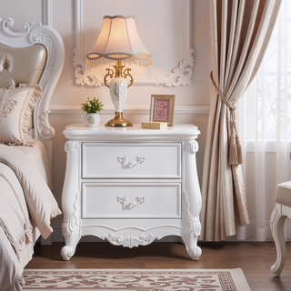 Sunvega Bright White Finish Nightstand with Sleek Drawer and Polished Paper Veneer