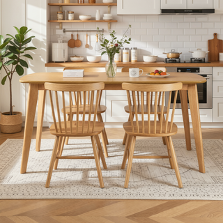 Sunvega Natural Oak Finish Casual Look Dining Table for 6 Kitchen Furniture