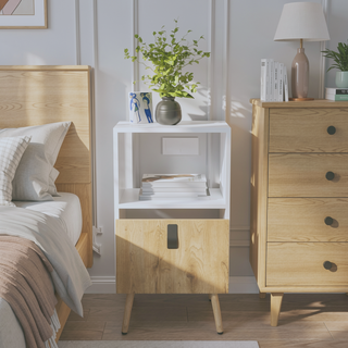 Sunvega Modern Tall Nightstand with Open Storage and Convenient Drawer