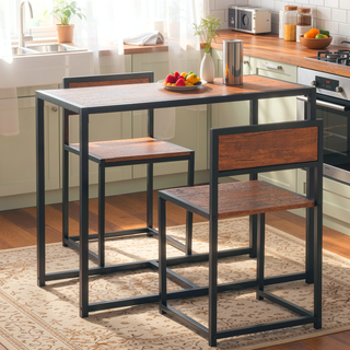 Sunvega Industrial Dining Table Set for Two with Chairs and Footrest