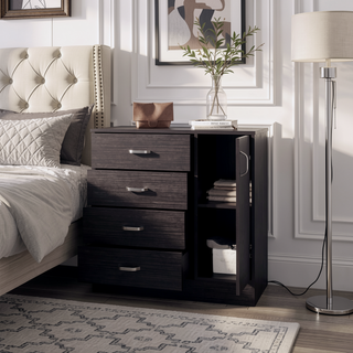 Sunvega Wenge 4-Drawer Dresser with Side Cabinet in Rich Dark Wood Grain Finish