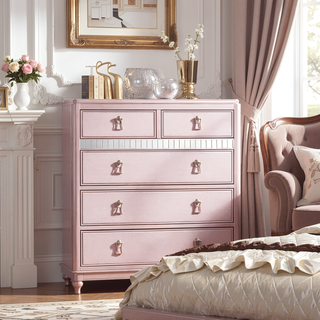 Sunvega Rose Gold Mirror Trim Chest with Felt Lined Top Drawers for Bedroom