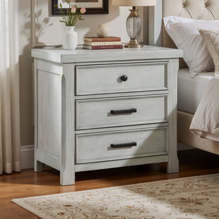 Sunvega Light Gray Finish Nightstand with 3 Dovetail Drawers for Bedroom Storage