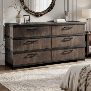Sunvega Brown Black Finish 2-Drawers Nightstand Modern Industrial Bedroom Furniture