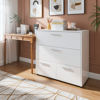 Sunvega Modern White Dresser with 4 Spacious Drawers for Bedroom
