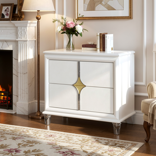 Sunvega Gold Accented Nightstand with Spacious Drawers and Acrylic Front Legs