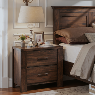 Sunvega Oak Nightstand with Two Drawers and Antique Brass Hardware for Bedroom