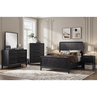 Sunvega Elm Veneer Peppercorn Chest with Five Smooth Drawers and Tapered Legs