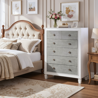 Sunvega Transitional Rustic Gray and Weathered White Finish Chest with Felt Lining