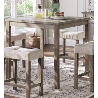 Sunvega Transitional Farmhouse Counter Height Dining Set with Gray Table and Beige Fabric Stools