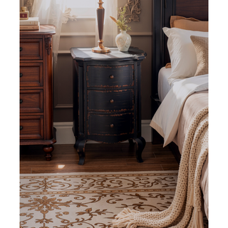 Sunvega Antique Black Finish Nightstand with Three Durable Drawers and Cabriole Legs