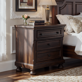 Sunvega Dark Cherry Finish Transitional Design Nightstand with Two Storage Drawers