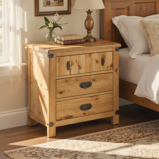 Sunvega Cottage Style Weathered Elm Nightstand with USB Charger and Felt Drawers