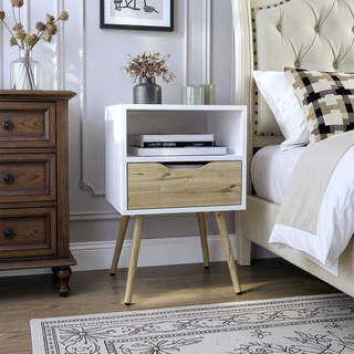 Sunvega 25 Inch High White Light Oak Nightstand with Superior Top and Four Legs