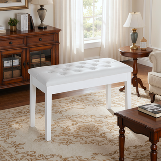 Sunvega Traditional Country Style Faux Leather Tufted Piano Bench for Two