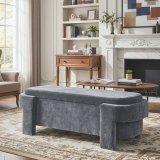 Sunvega Large Linen Upholstered Storage Bench with Foam Seat for Living Room