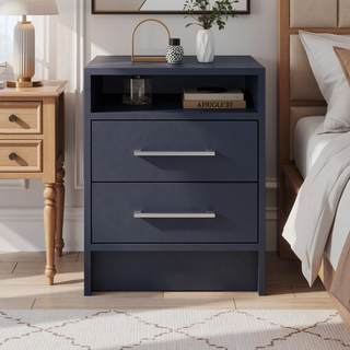 Sunvega Modern Nightstand with Two Spacious Drawers and Metal Handles for Bedroom
