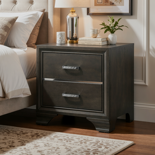 Sunvega Gray Finish Nightstand with Two Spacious Drawers and Refined Handles