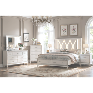 Sunvega Modern Crystal and Mirror Accent 2-Drawer Nightstand in White Finish