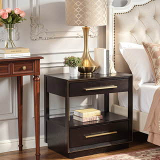 Sunvega Smoked Peppercorn Nightstand with Two Drawers and Display Shelf