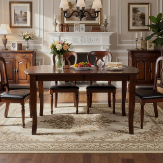 Sunvega Dark Cherry Finish Mango Veneer Wood Dining Table with Extension Leaf