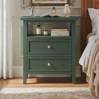 Sunvega Weston Midnight Blue 2-Drawer Nightstand with Nickel Knobs and Open Shelf