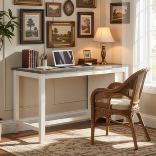 Sunvega Antique White and Rosy Brown Wooden Counter Height Table with Built-in Shelves