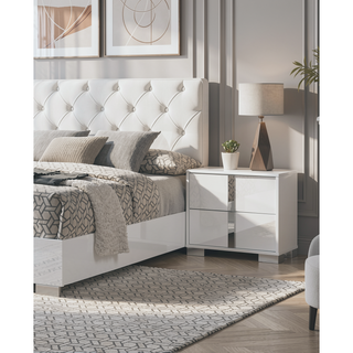 Sunvega White Modern Nightstand with Chrome Legs and UV Finish for Master Bedroom