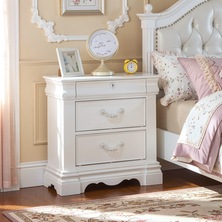 Sunvega White 3-Drawer Nightstand with Hidden Storage and Felt Lined Top Drawer