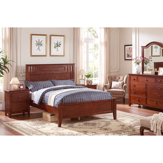 Sunvega Modern Style Cherry Color Wooden 2-Drawers Bedside Table with Round Knob Handle