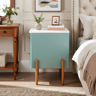 Sunvega Modern Nightstand with 2 Storage Drawers and Golden Metal Handles for Bedroom